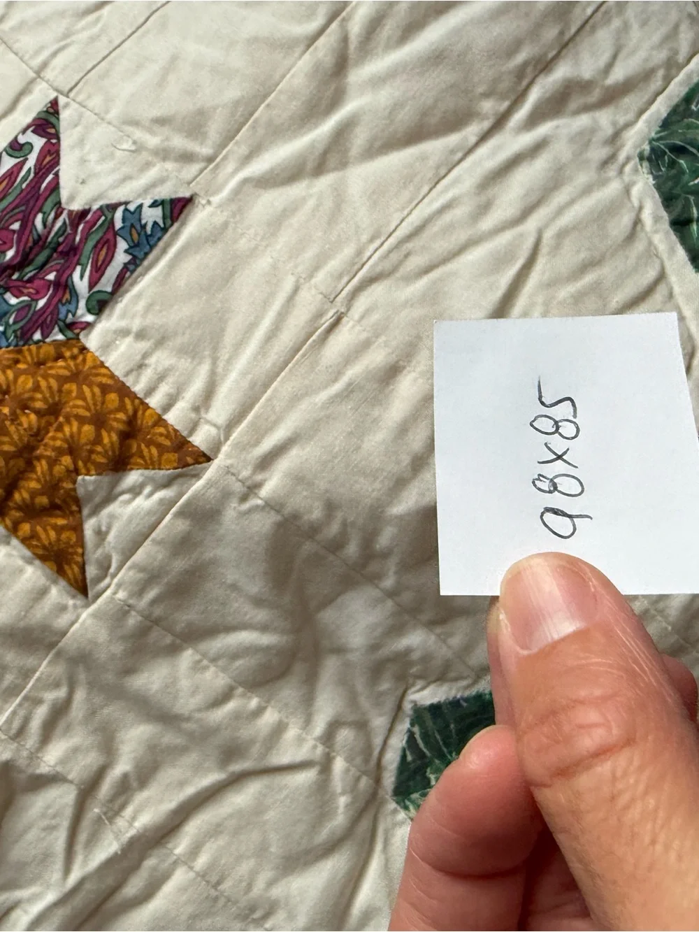 Vtg 90s Reproduction Quilt Patchwork Floral Medallion Queen Cotton Purple Green